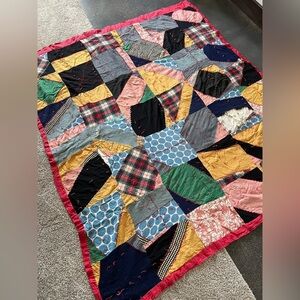 Vintage Crazy Patchwork Quilt Square Early 1900s. Velvets, Silks, Satins Etc